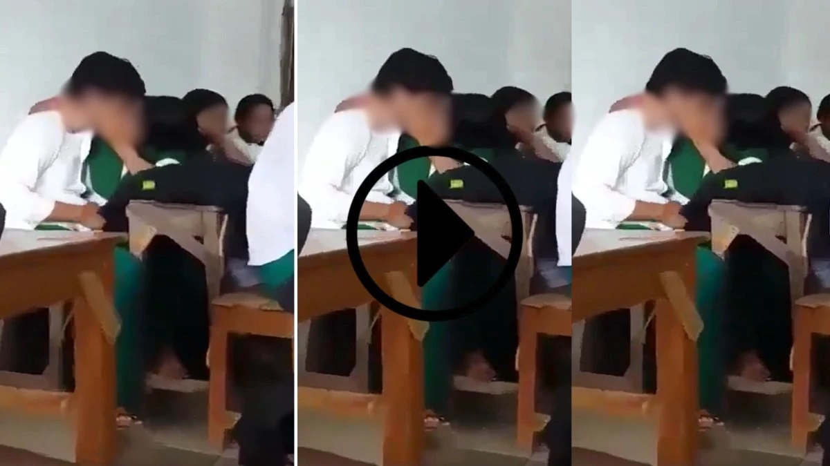 గది మొత్తం విద్యార్థులతో నిండిపోయింది, స్నేహితురాలు మరియు ప్రియుడు ఒకరినొకరు   ముద్దులు పెట్టుకోవడం ప్రారంభించారు, వీడియో వైరల్