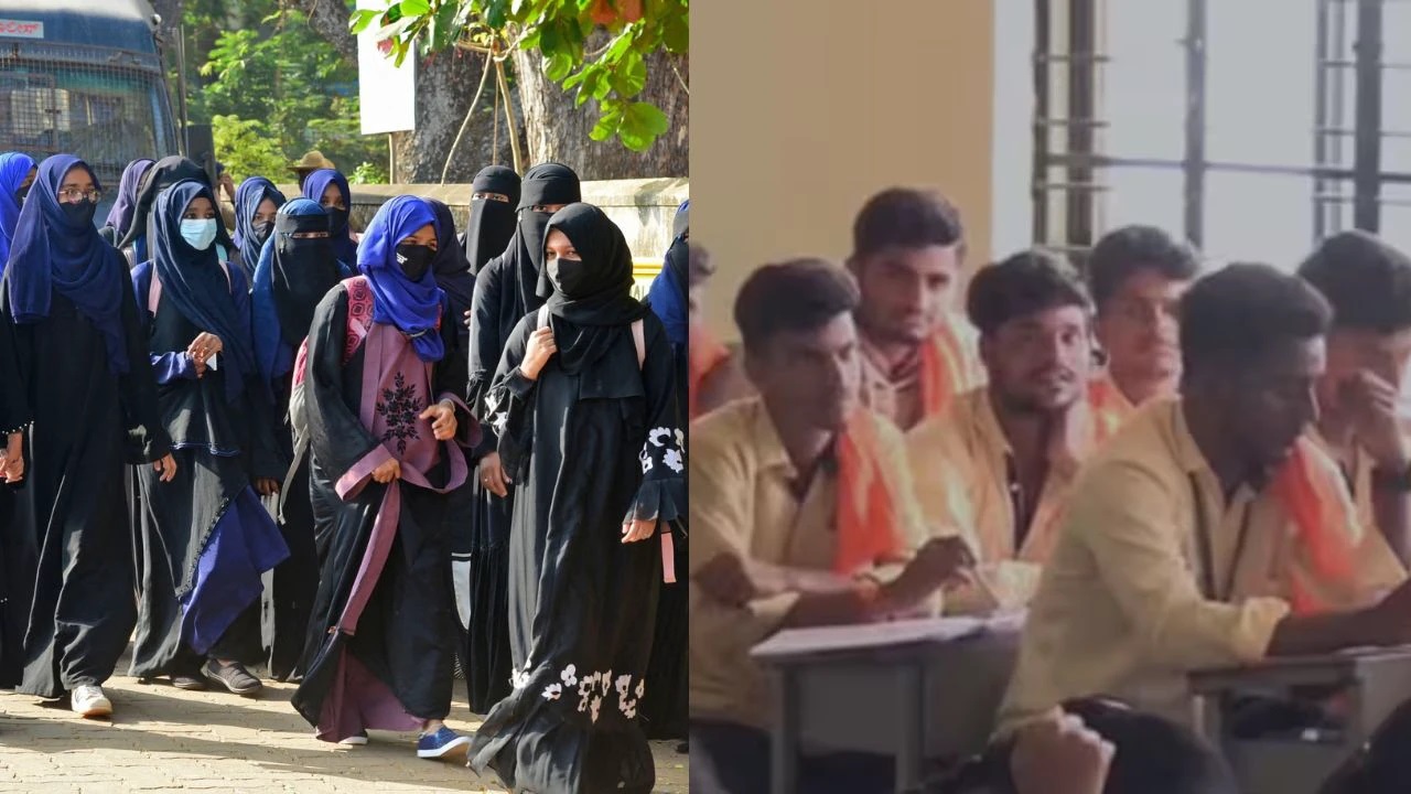 బురఖా ధరించి కాలేజీకి వచ్చిన విద్యార్థినులు… కాషాయ కండువాలు వేసుకుని వచ్చిన విద్యార్థులు, పెద్ద రచ్చ