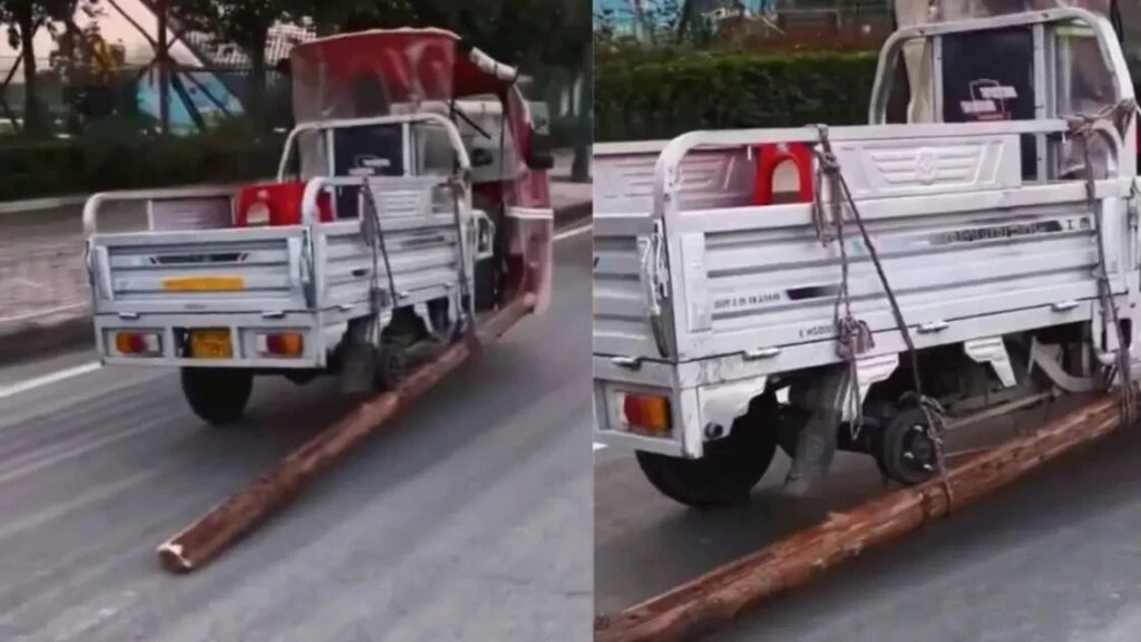 ఇలాంటి ఆలోచనలు భారతీయులకు మాత్రమే సాధ్యం. వాహనం టైర్ పంచర్ అయినందున చెక్క దుంగతో నడిపిన వ్యక్తి. వైరల్ అవుతున్న వీడియో!!!