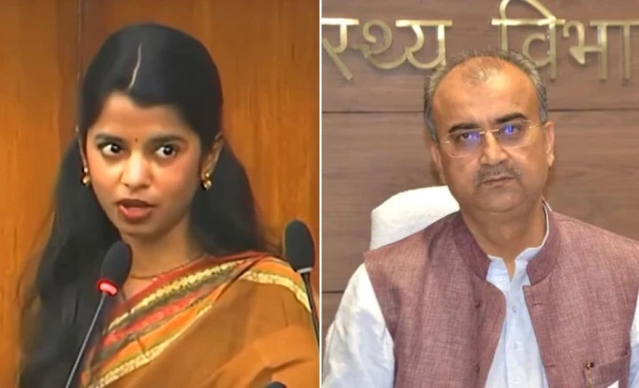 ప్రభుత్వ ఆసుపత్రుల దుస్థితిపై ఆరోగ్య శాఖ మంత్రి మంగళ్ పాండేను నిలదీసిన మైథిలీ ఠాకూర్; సొంత పార్టీ మంత్రిని ప్రశ్నించిన వీడియో వైరల్.