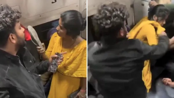 రైల్లో రచ్చ: చెప్పు చూపి బెదిరించిన ఆంటీ.. భార్యను తిట్టగానే భర్తకు పూనకం.. ఆ తర్వాత సీన్ కట్ చేస్తే!