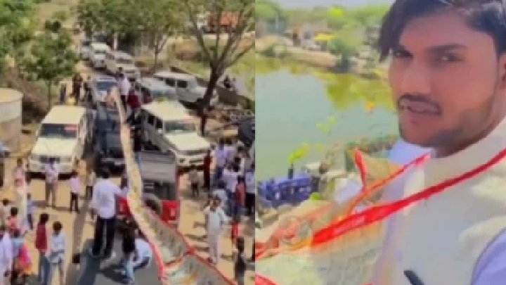 రాజస్థానీ వరుడు 100 అడుగుల నోట్ల దండ వేయించుకోవడానికి నిచ్చెన ఎక్కాడు; వీడియో వైరల్