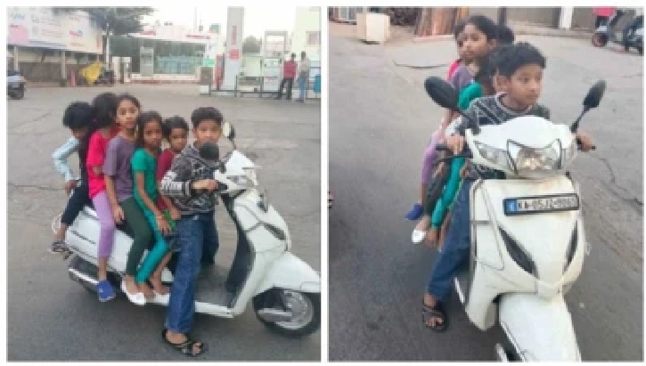 షాకింగ్ దృశ్యం; స్కూటర్పై ఆరుగురు పిల్లల సాహసయాత్ర.. సోషల్ మీడియాలో వైరల్!