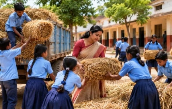 46 కిలోల గడ్డి  దానం చేయండి.. ప్రభుత్వ పాఠశాల ఉపాధ్యాయులకు ఈ వింత ఆదేశాలిచ్చింది ఎవరు? వ్యతిరేకత రావడంతో వెనక్కి తగ్గిన అధికారులు!