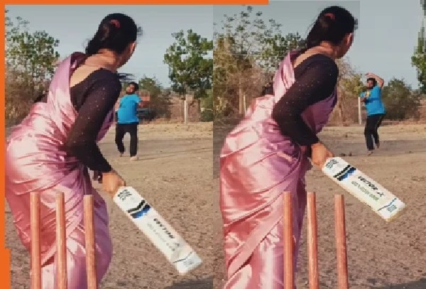 వైరల్ వీడియో: చీర కట్టుకుని క్రికెట్ మైదానంలో మెరిసిన యువతి.. ఆమె బ్యాటింగ్ చూస్తే షాక్ అవ్వాల్సిందే!