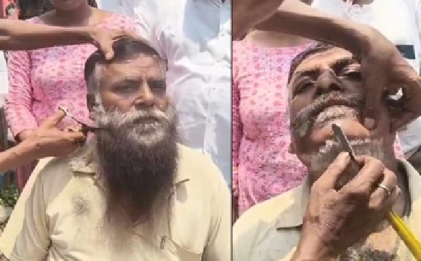 పట్టుదలకు నిదర్శనం ఆ గడ్డం! తృణమూల్ పతనంతో ‘భీష్మ ప్రతిజ్ఞ’ విరమించి గడ్డం గీసుకున్న కాంగ్రెస్ కార్యకర్త