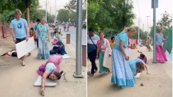 “మండుటెండలో కరుగుతున్న తార్ రోడ్లు.. శరీరం కాలిపోతున్నా లెక్కచేయకుండా విదేశీయుల వింత ఆచారాలు! విస్మయానికి గురైన బృందావనం!!”