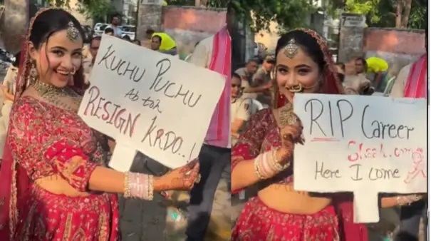 “నీట్ కల పోయింది. ఇక పెళ్లే దిక్కు!”. విద్యాశాఖను నిరసిస్తూ పెళ్లికూతురిగా వచ్చి షాకిచ్చిన విద్యార్థిని. జంతర్ మంతర్ నిరసనలో చోటుచేసుకున్న ఆసక్తికర వీడియో వైరల్..!!