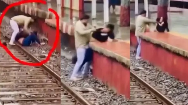 “మానవత్వం ఏమైపోయింది? కదులుతున్న రైలు పక్కన మహిళను తన్నిన కిరాతకుడు.. వేడుక చూస్తున్న జనం! గుండెలు పిండే దృశ్యం!!”