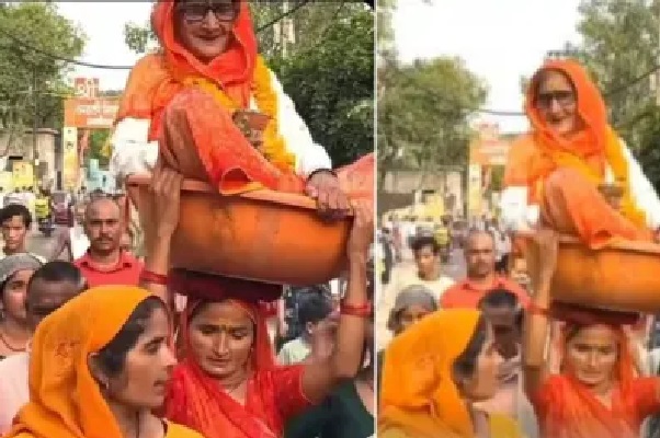 “ఈ రోజుల్లో ఇలాంటి కోడలా?” అత్తగారిని తలపై మోసుకెళ్లిన యువతి.. వైరల్ అవుతున్న వీడియో..!!