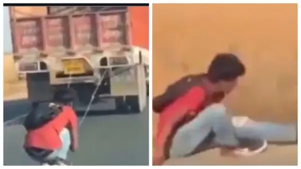 “బుద్ధి ఉందా లేదా ..” వెళ్తున్న లారీ వెనకాల తాడు కట్టి స్టంటా..? క్షణాల వ్యవధిలో జరిగిన ఘోరం.. రీల్స్ పిచ్చితో జరిగిన విపరీత వీడియో..!!!