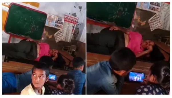 “మాష్టారు హాయిగా నిద్రపోతున్నారు.. పిల్లలేమో ఫోన్లో గేమ్స్ ఆడుతున్నారబ్బా!”.. ప్రభుత్వ పాఠశాలలో వెలుగు చూసిన షాకింగ్ డ్రామా.. వైరల్ వీడియో.!!!
