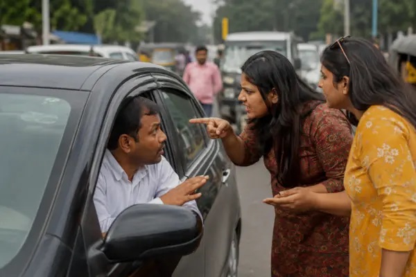 “రూ.10,000 ఇవ్వాల్సిందే! ఇవ్వకపోతే తప్పుడు కేసు పెట్టి జైల్లో వేయిస్తాం!” క్యాబ్ డ్రైవర్‌ను బెదిరించిన మహిళలు… కారును పోలీస్ స్టేషన్ వైపు తిప్పగానే పరార్! వైరల్ వీడియో!