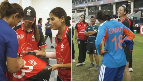 “సెంచరీ కొట్టడమే కాదు.. మనసుల్నీ గెలుచుకున్నారు!”: హాంకాంగ్ ప్లేయర్లకు స్మృతి మంధాన విలువైన సలహాలు.. తమ డ్రెస్సింగ్ రూమ్కు ఆహ్వానించిన భారత జట్టు..!!!