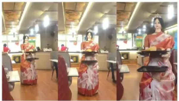 చీర కట్టుకున్న రోబో రాణి.. రెస్టారెంట్లో కస్టమర్లకు సర్వింగ్! అబ్బబ్బా.. రోబోకు పట్టుచీర కట్టి మరీ భోజనం వడ్డిస్తున్నారే! వైరల్ అవుతున్న వీడియో