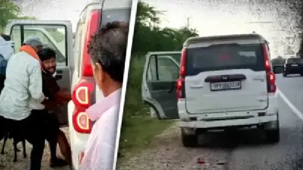 నడిరోడ్డుపై యువకుడిని బలవంతంగా కారులోకి ఎక్కించిన ముఠా.. ‘POLICE’ అని రాసి ఉన్న స్కార్పియో!