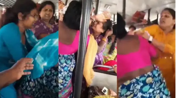 “ఆర్టీసీ బస్సు అని కూడా చూడకుండా ఇలా చేస్తున్నారేంటమ్మా!”.. చిన్న విషయానికే జుట్లు పట్టుకుని కొట్టుకున్న మహిళలు.. భయంతో పరుగులు తీసిన తోటి ప్రయాణికులు.. వీడియో వైరల్..!!!