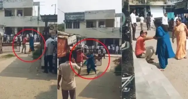 “ఏంటి..! రెండో పెళ్లి చేసుకున్నావా?” — కోర్టు ఆవరణలో భర్తపై చెప్పుతో దాడి చేసిన భార్య