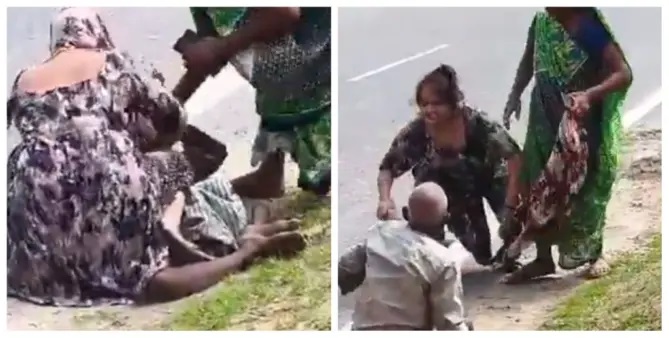 “వికలాంగ వృద్ధుడి ఆర్తనాదాలు..!” — ప్రాణాలు తీసేందుకు ప్రయత్నించిన ఇద్దరు మహిళలు.. నడిరోడ్డుపై పడేసి తొక్కిన వైనం.. దుకాణం ఏర్పాటు విషయంలో తలెత్తిన వివాదంతో దారుణ దాడి.. షాకింగ్ వీడియో..!!