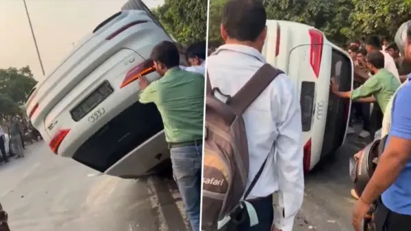 “నడిరోడ్డుపై భయానక ప్రమాదం..! ఆడీ కారు, గ్లాంజా ఎదురెదురుగా ఢీ.. తలకిందులుగా బోల్తా పడిన ఆడీ..! చూసి పరుగెత్తుకొచ్చిన జనం..!!!”