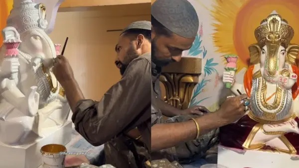 “మతాల కంటే మానవత్వమే మిన్న.” వినాయకుడి విగ్రహానికి రంగులద్దిన ముస్లిం కళాకారుడు.. భారత్ – పాకిస్థాన్ సరిహద్దులను దాటి మనసులను గెలుచుకుంటున్న వైరల్ వీడియో.!!